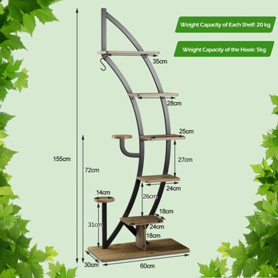Costway 8-Tier Tall Wooden Plant Stand Rack Curved Half Moon Shape Ladder Planter Shelf