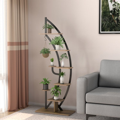 Costway 8-Tier Tall Wooden Plant Stand Rack Curved Half Moon Shape Ladder Planter Shelf - 4