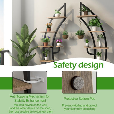 Costway 8-Tier Tall Wooden Plant Stand Rack Curved Half Moon Shape Ladder Planter Shelf - 8