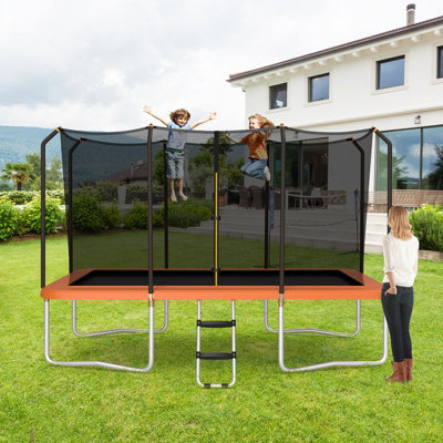 Costway 8 x 14 FT Kids Adults Trampoline Outdoor Rectangular Trampoline w/ Enclosure Net