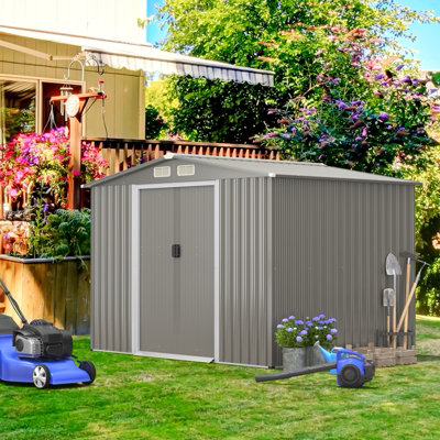 Costway 8 x 6 FT Outdoor Storage Shed Galvanized Steel Shed w/ Foundation & Ramp - 3