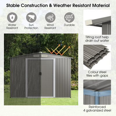 Costway 8 x 6 FT Outdoor Storage Shed Galvanized Steel Shed w/ Foundation & Ramp - 5