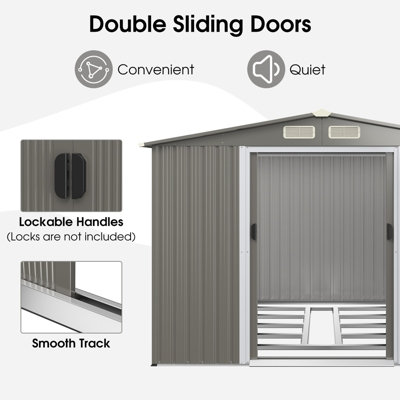 Costway 8 x 6 FT Outdoor Storage Shed Galvanized Steel Shed w/ Foundation & Ramp - 6