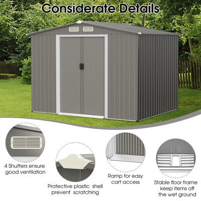 Costway 8 x 6 FT Outdoor Storage Shed Galvanized Steel Shed w/ Foundation & Ramp - 7