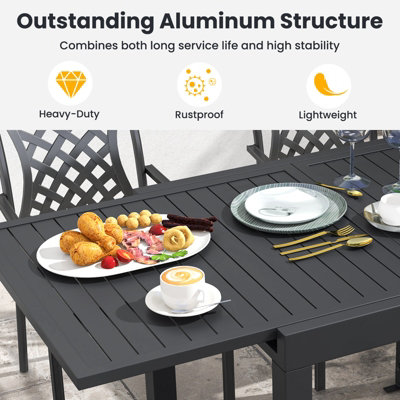 Costway 80 160cm Expandable Patio Dining Table Outdoor Rectangular Aluminum Table for 4 6 Person