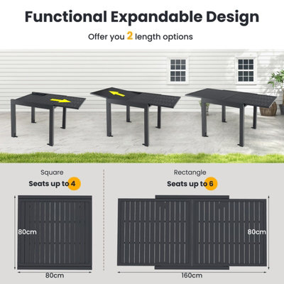 Costway 80-160cm Expandable Patio Dining Table Outdoor Rectangular Aluminum Table for 4-6 Person - 7