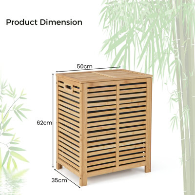Costway 80 L Bamboo Laundry Hamper Clothes Laundry Basket Organizer W/ Lid & Handles - 3