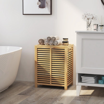 Costway 80 L Bamboo Laundry Hamper Clothes Laundry Basket Organizer W/ Lid & Handles - 4