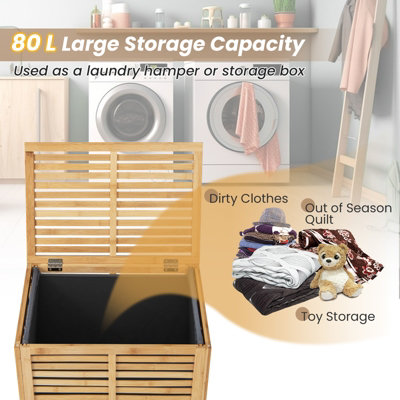 Costway 80 L Bamboo Laundry Hamper Clothes Laundry Basket Organizer W/ Lid & Handles - 6