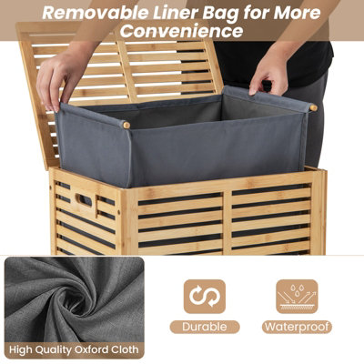 Costway 80 L Bamboo Laundry Hamper Clothes Laundry Basket Organizer W/ Lid & Handles - 8