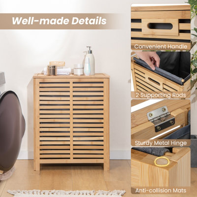 Costway 80 L Bamboo Laundry Hamper Clothes Laundry Basket Organizer W/ Lid & Handles - 9