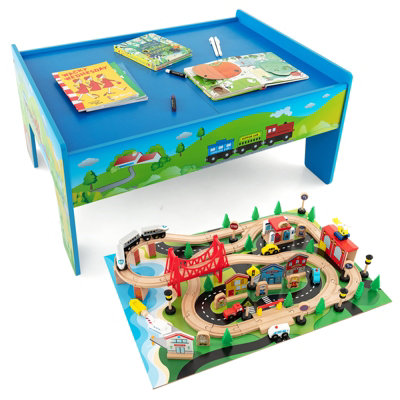 Hey! Play! Wooden Train Set & Table for Kids - Complete hotsell Set with 75 Pieces