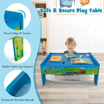 Costway 80 PCS Kids Wooden Train Track Railway Playset Activity Table W/ Storage Drawer - 7