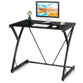Costway 80 X 50cm Computer Table Z-shaped Home Office Desk Workstatio w/ Tempered Glass Table Top