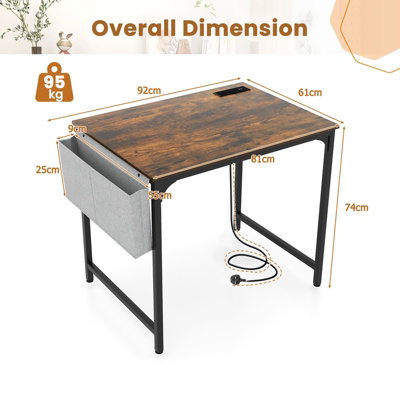 COSTWAY 80 X 60 cm Computer Desk Home Office Desk w/ Charging Station-Brown