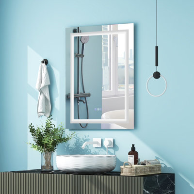 Costway 80 x 60cm Bathroom Wall Mirror Makeup Mirror w/ Colorful Light Anti-Fog