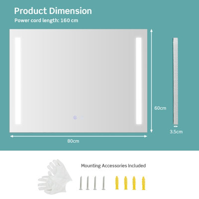 Costway 80CM x 60CM Bathroom Mirror Wall Mounted Mirror Adjustable ...