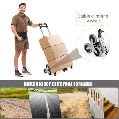 Costway 80KG Heavy Duty Foldable Hand Sack Truck Trolley Aluminium Stair Climbing Cart - 6