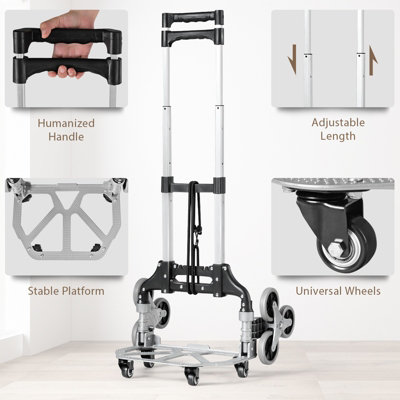 Costway 80KG Heavy Duty Foldable Hand Sack Truck Trolley Aluminium Stair Climbing Cart - 7