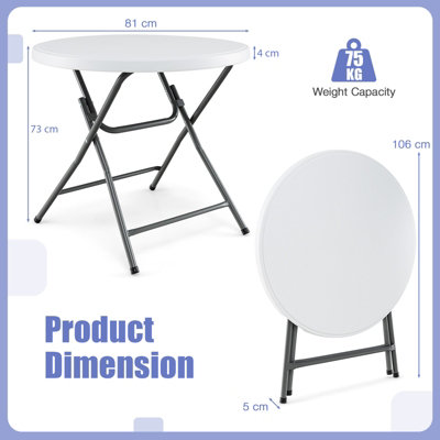Costway 81 CM Round Folding Table Round Plastic Table Coffee Dining Table