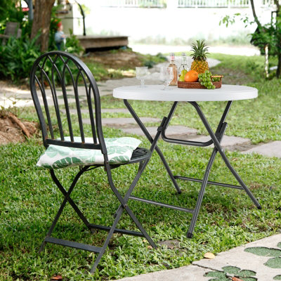 Costway 81 CM Round Folding Table Round Plastic Table Coffee Dining Table - 4