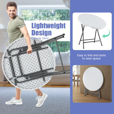 Costway 81 CM Round Folding Table Round Plastic Table Coffee Dining Table - 6