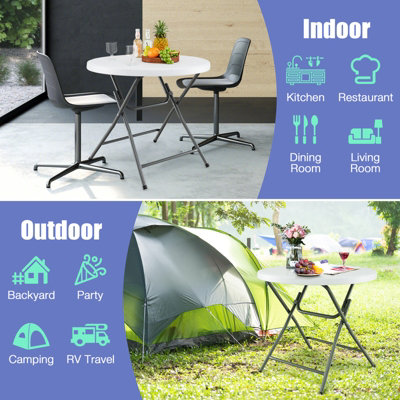 Costway 81 CM Round Folding Table Round Plastic Table Coffee Dining Table - 9