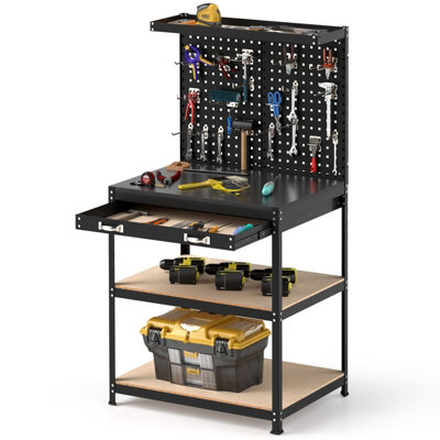 COSTWAY 81 x 41 CM Workbench 290KG Heavy-Duty Work Table w/2 PCS Pegboard-Black