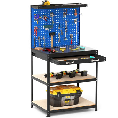 COSTWAY 81 x 41 CM Workbench 290KG Heavy-Duty Work Table w/2 PCS Pegboard-Navy