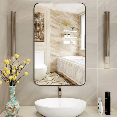 Costway 81 x 51cm Bathroom Wall Mirror Rectangular Wall Hanging Mirror Rounded Corner