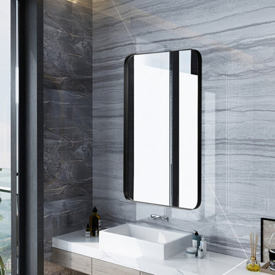Costway 81 x 51cm Bathroom Wall Mirror Rectangular Wall Hanging Mirror Rounded Corner - 4