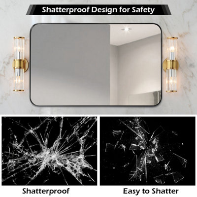 Costway 81 x 51cm Bathroom Wall Mirror Rectangular Wall Hanging Mirror Rounded Corner - 6