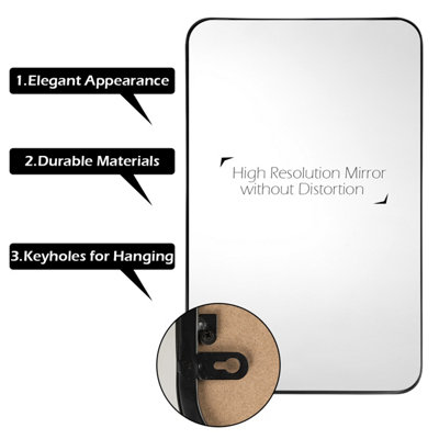 Costway 81 x 51cm Bathroom Wall Mirror Rectangular Wall Hanging Mirror Rounded Corner - 7