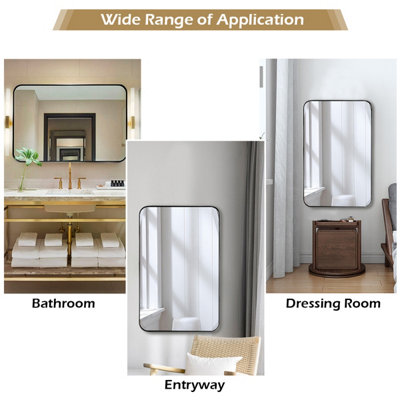 Costway 81 x 51cm Bathroom Wall Mirror Rectangular Wall Hanging Mirror Rounded Corner - 9