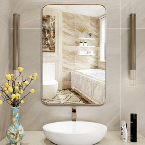 Costway 81 x 51cm Bathroom Wall Mirror Rectangular Wall Hanging Mirror Rounded Corner