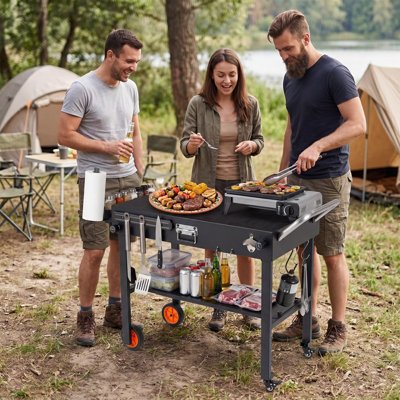 COSTWAY 82 x 46 cm Folding Grill Cart Portable BBQ Prep Table with Lockable Wheels