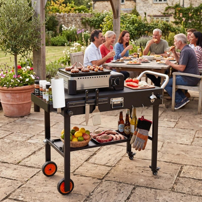 COSTWAY 82 x 46 cm Folding Grill Cart Portable BBQ Prep Table with Lockable Wheels