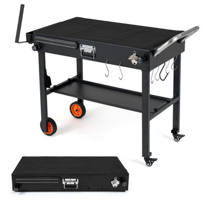 COSTWAY 82 x 46 cm Folding Grill Cart Portable BBQ Prep Table with Lockable Wheels