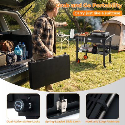 COSTWAY 82 x 46 cm Folding Grill Cart Portable BBQ Prep Table with Lockable Wheels