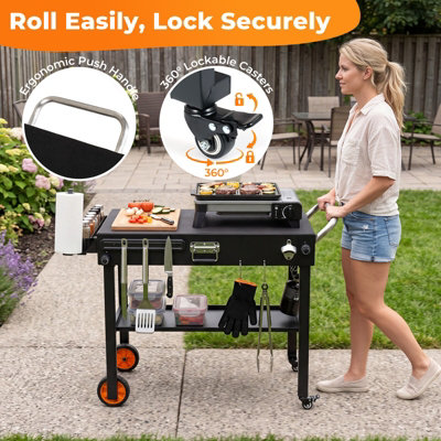 COSTWAY 82 x 46 cm Folding Grill Cart Portable BBQ Prep Table with Lockable Wheels