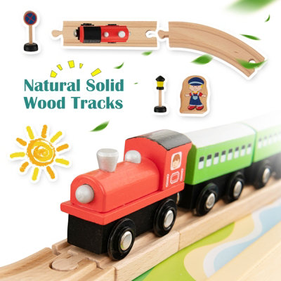 Costway 84 PCS Kids Wooden Train Track Railway Playset Activity Table W/ Storage Drawer - 7