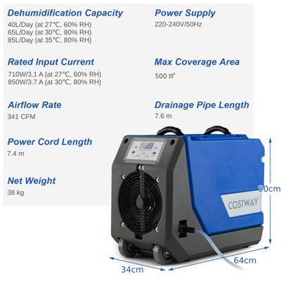 Costway 85L Commercial Dehumidifier Industrial Dehumidifier with Pump Drain Hose