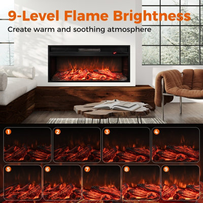 COSTWAY 86 cm Electric Fireplace 5000 BTU Recessed Fireplace Insert w/ Remote Control - 6
