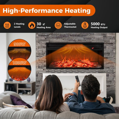 COSTWAY 86 cm Electric Fireplace 5000 BTU Recessed Fireplace Insert w/ Remote Control - 7