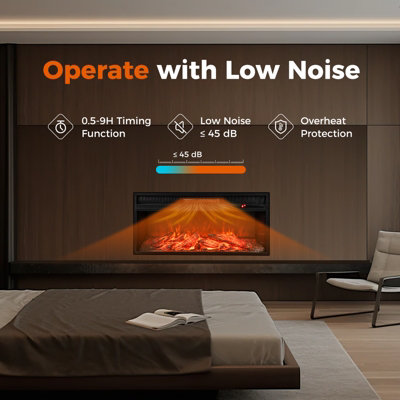 COSTWAY 86 cm Electric Fireplace 5000 BTU Recessed Fireplace Insert w/ Remote Control - 8