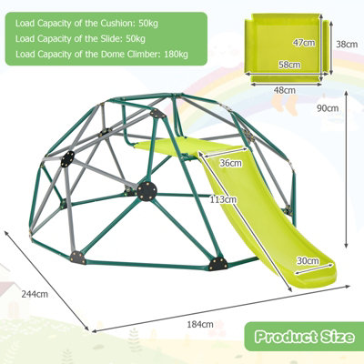 Costway 8FT Dome Climber Kids Toddler Climbing Frame With Slide Geometric Climbing Dome