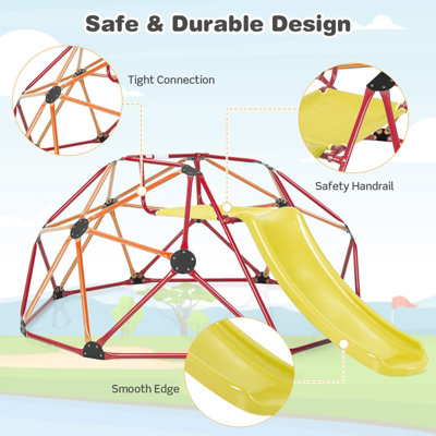 Costway 8FT Dome Climber Kids Toddler Climbing Frame With Slide Geometric Climbing Dome - 7