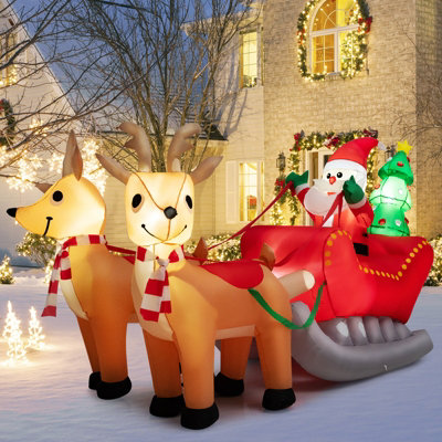 Costway 8FT Long Christmas Inflatable Santa Rides Sled Santa Claus ...