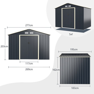 Costway 9.1 x 6.3 FT Outdoor Storage Shed Large Organizer House Double Sliding Door - 3