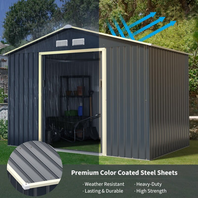 Costway 9.1 x 6.3 FT Outdoor Storage Shed Large Organizer House Double Sliding Door